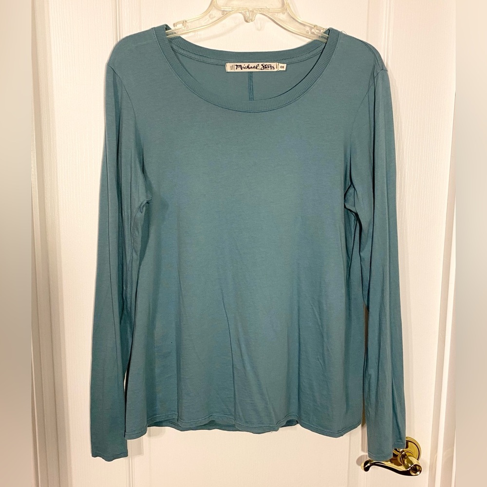 Y2K Michael Stars Wide Neck Long Sleeve Knit Tee Blue Green OS